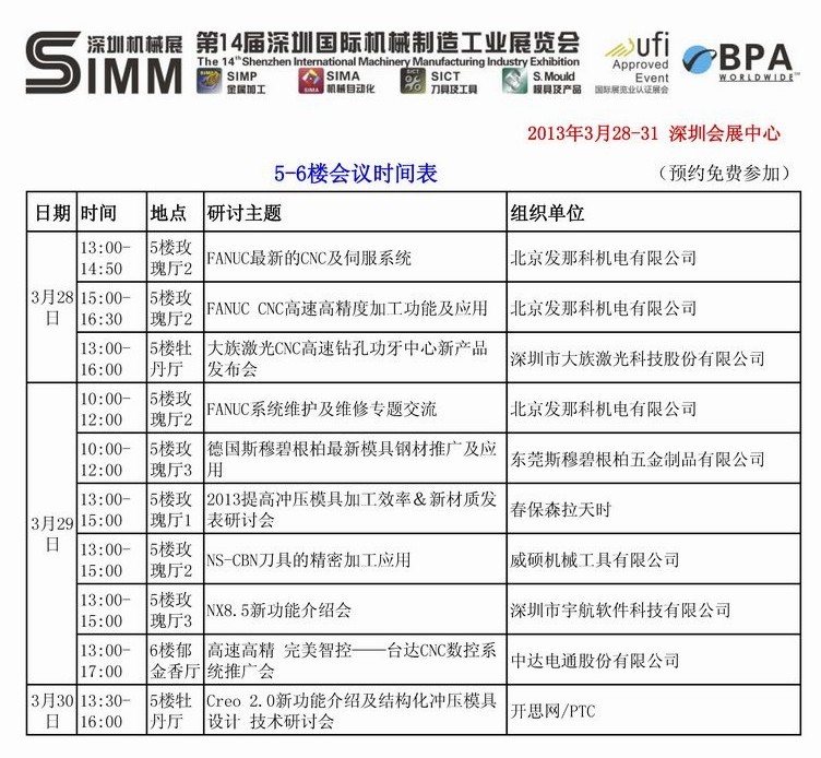 2013SIMM深圳机械展览会最新会议时间表