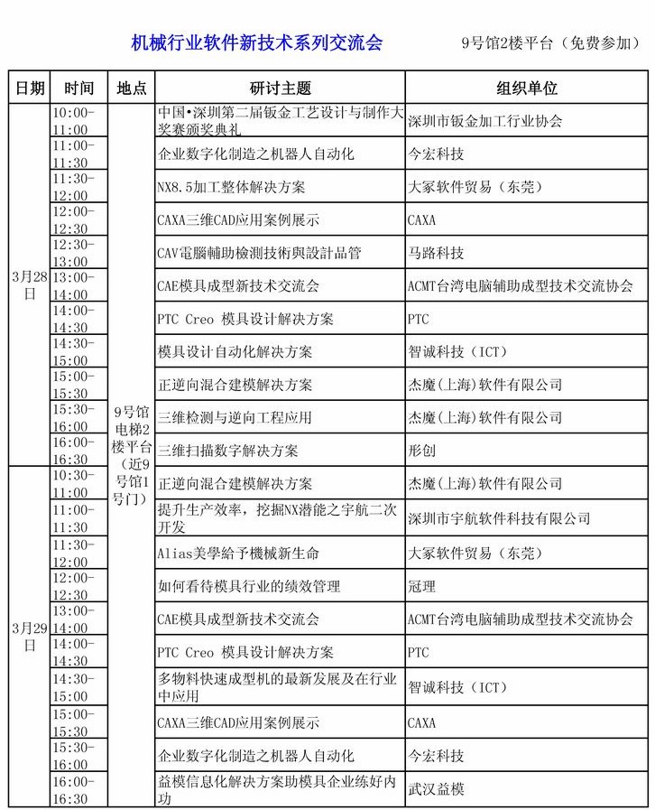 2013SIMM深圳机械展览会最新会议时间表